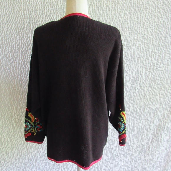 Funky Colorful Art-to-Wear Embroidered Cardigan Sweater Work in Progress Sz L - Picture 11 of 12